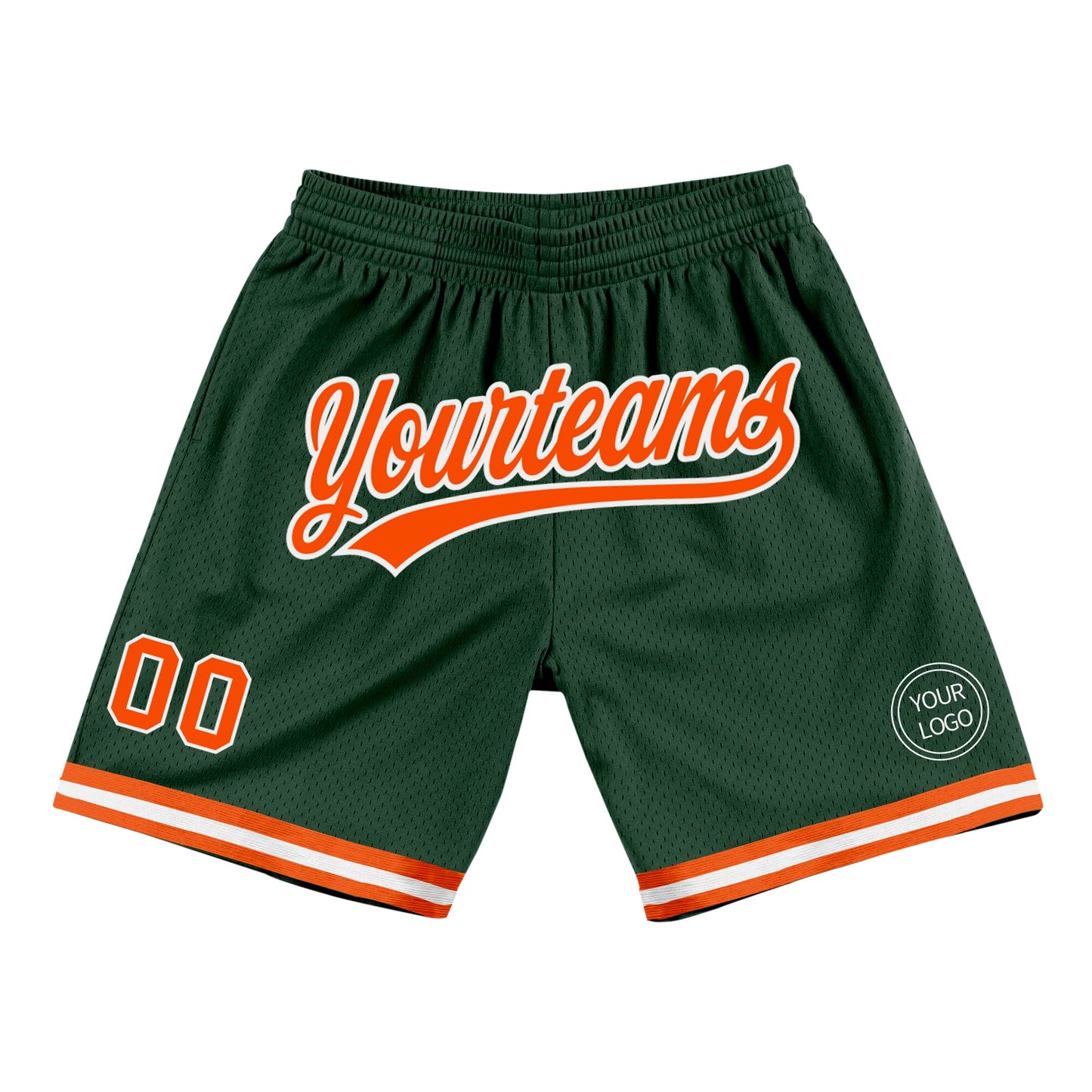 Custom Hunter Green Orange-White Authentic Throwback Basketball Shorts - Main View