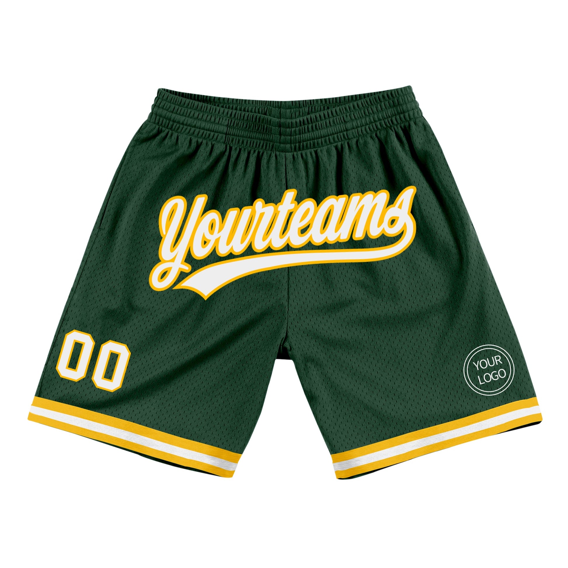 Custom Hunter Green White-Gold Authentic Throwback Basketball Shorts - Main View