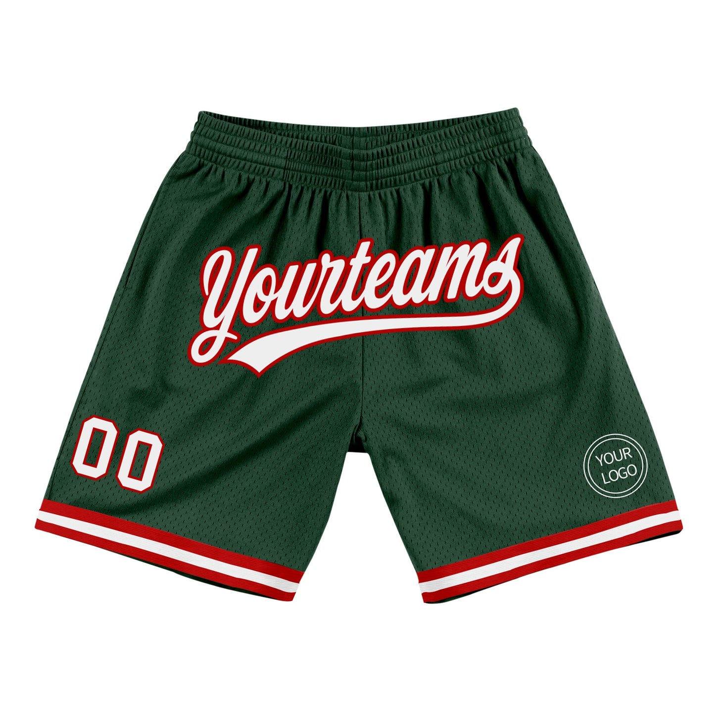 Custom Hunter Green White-Red Authentic Throwback Basketball Shorts - Main View