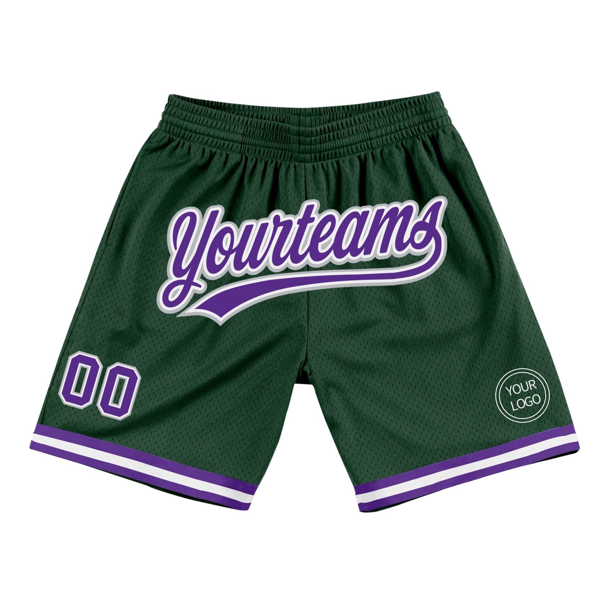 Custom Hunter Green Purple-Gray Authentic Throwback Basketball Shorts - Main View