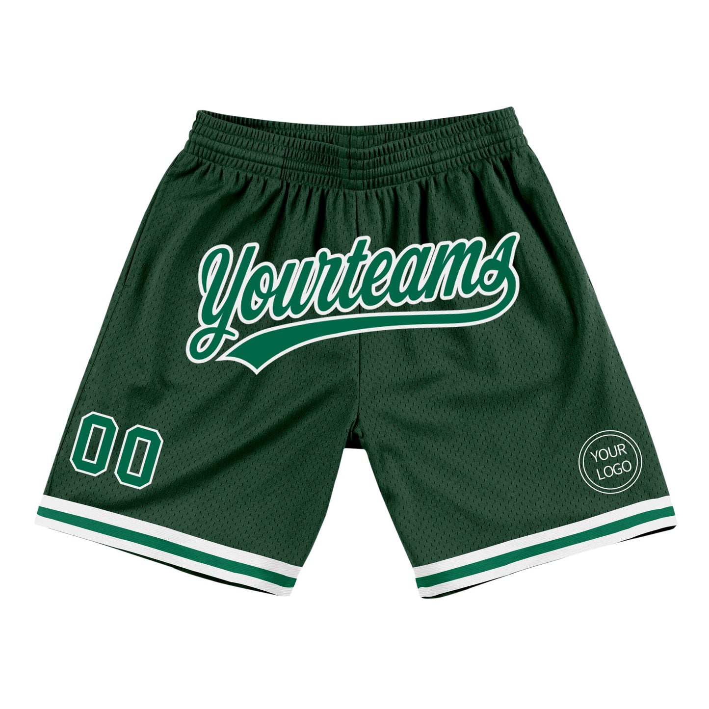 Custom Hunter Green Kelly Green-White Authentic Throwback Basketball Shorts - Main View
