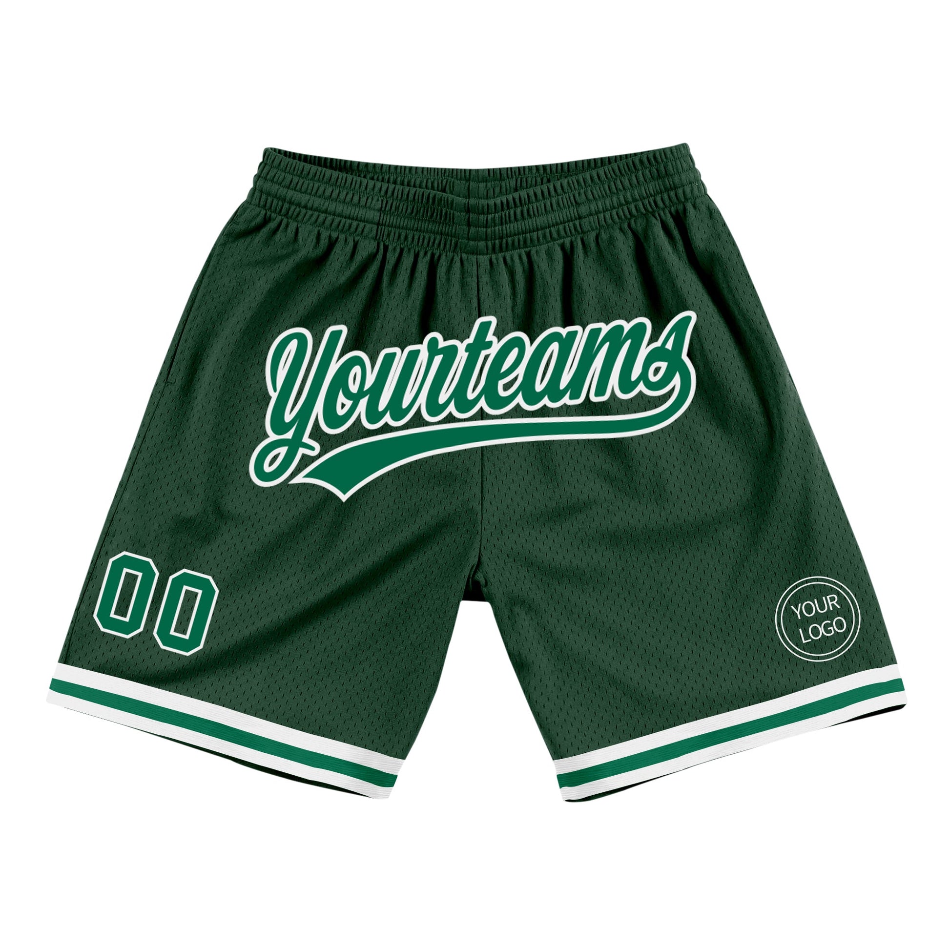 Custom Hunter Green Kelly Green-White Authentic Throwback Basketball Shorts - Main View
