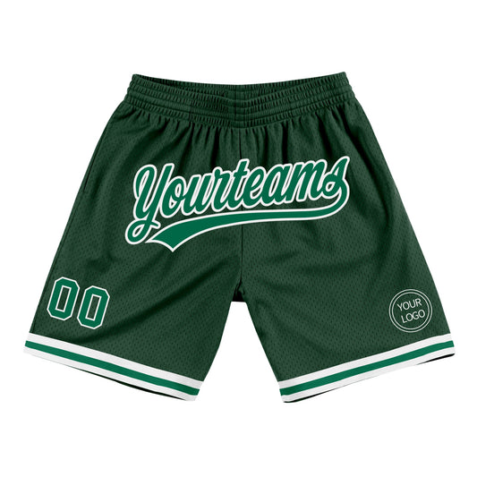 Custom Hunter Green Kelly Green-White Authentic Throwback Basketball Shorts - Main View