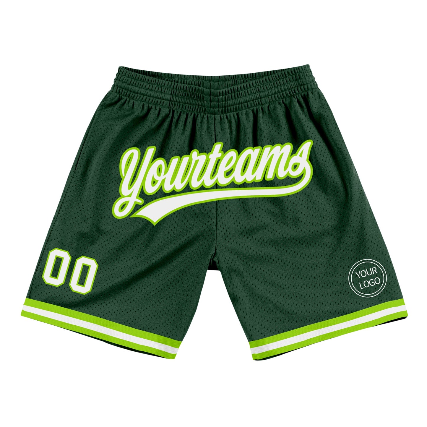 Custom Hunter Green White-Neon Green Authentic Throwback Basketball Shorts - Main View