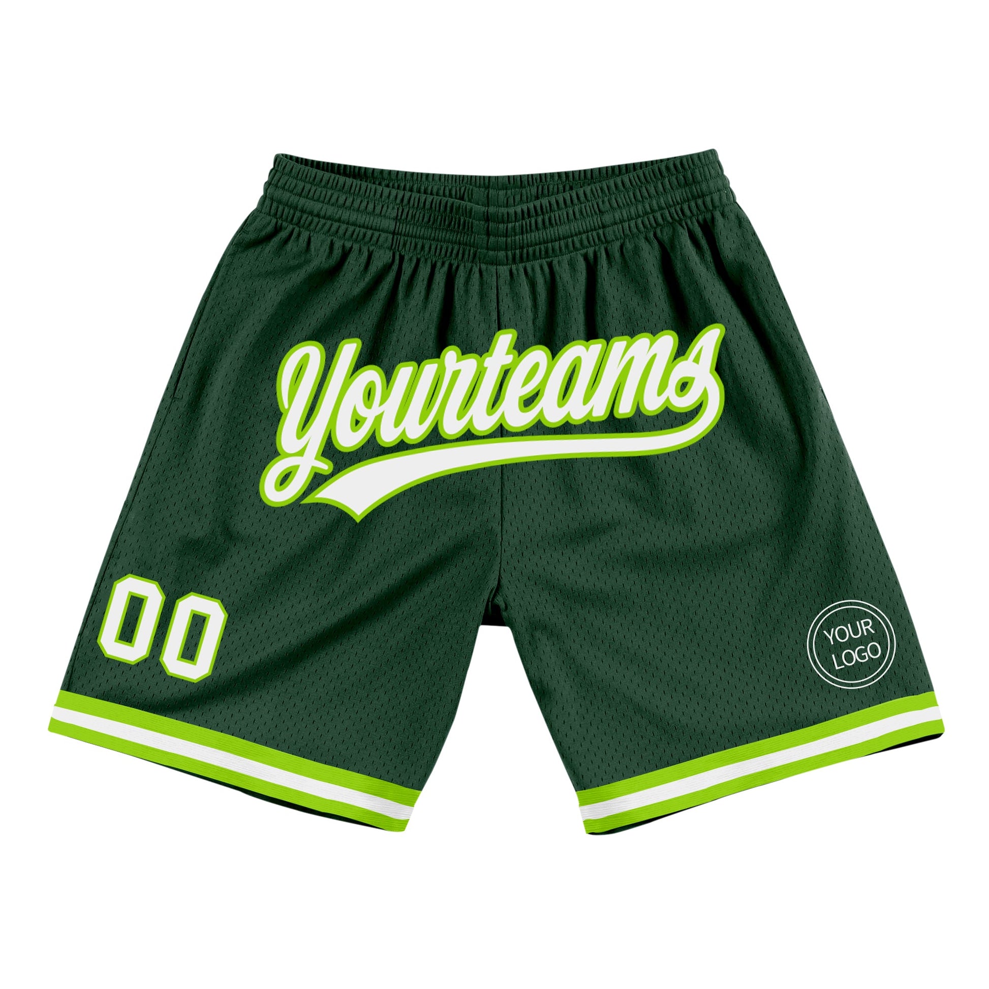 Custom Hunter Green White-Neon Green Authentic Throwback Basketball Shorts - Main View