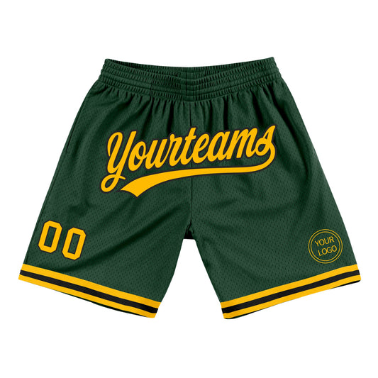 Custom Hunter Green Gold-Black Authentic Throwback Basketball Shorts - Main View