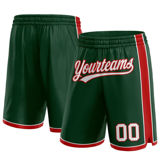 Custom Hunter Green White-Red Authentic Basketball Shorts - Main View