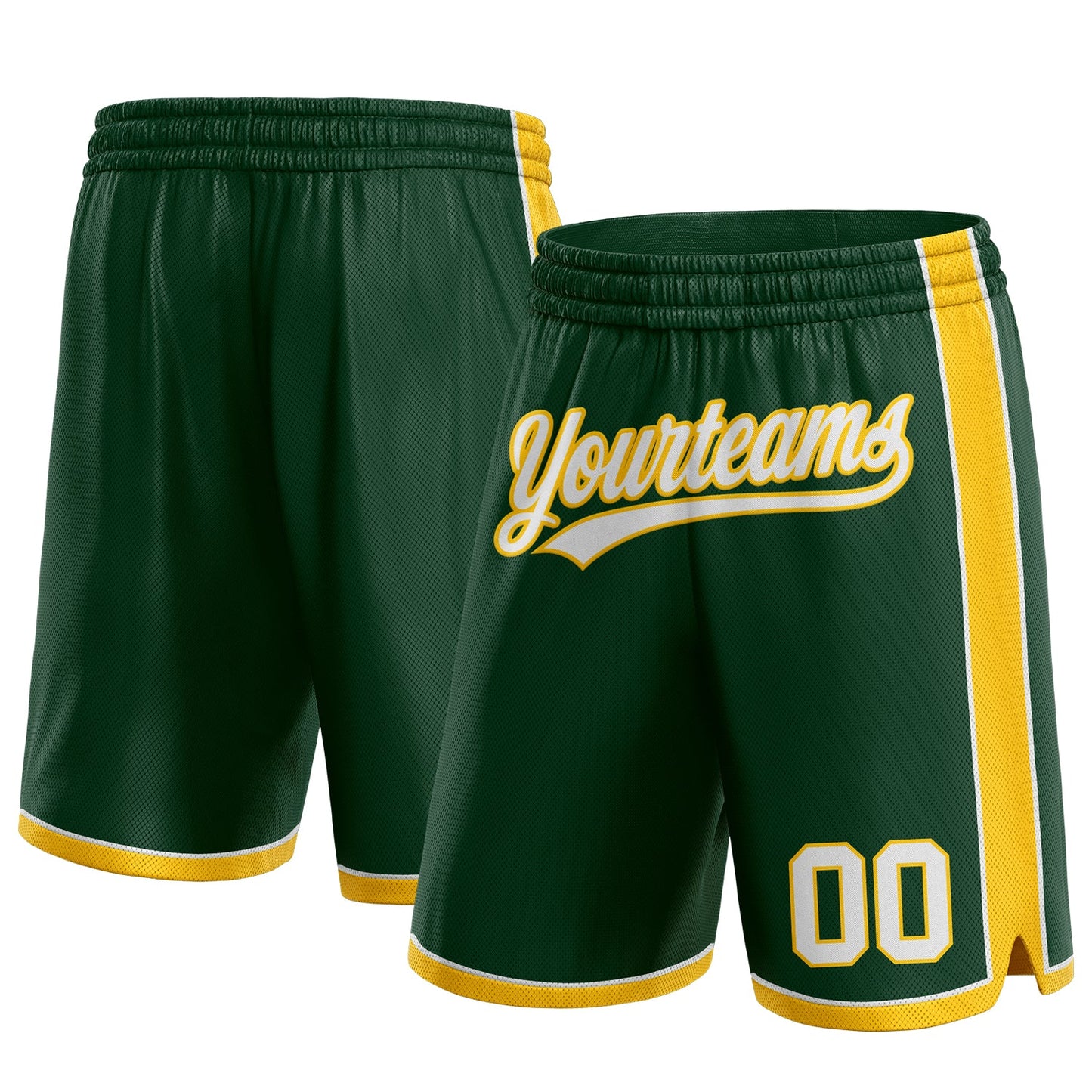 Custom Hunter Green White-Yellow Authentic Basketball Shorts - Main View