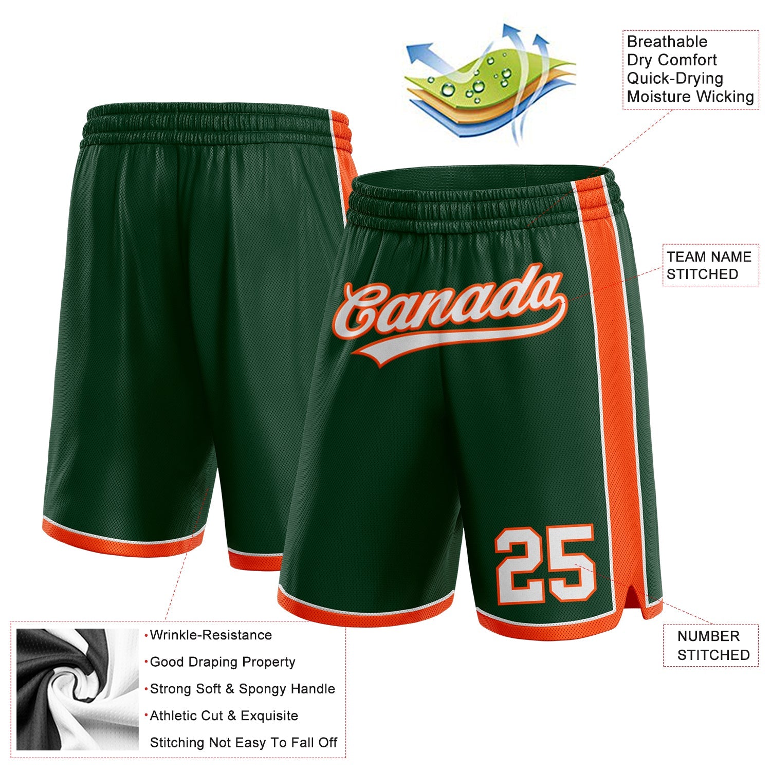 Custom Hunter Green White-Orange Authentic Basketball Shorts view 2