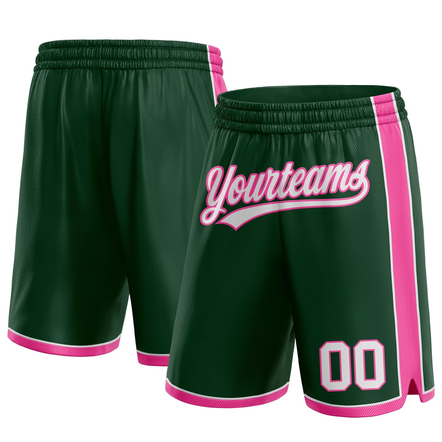 Custom Hunter Green White-Pink Authentic Basketball Shorts - Main View