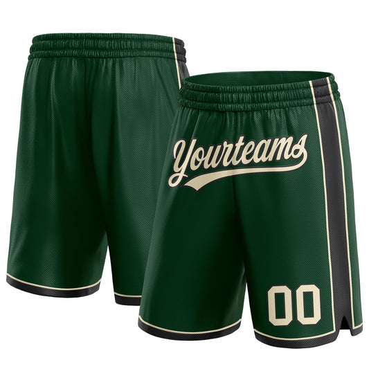 Custom Hunter Green Cream-Black Authentic Basketball Shorts - Main View