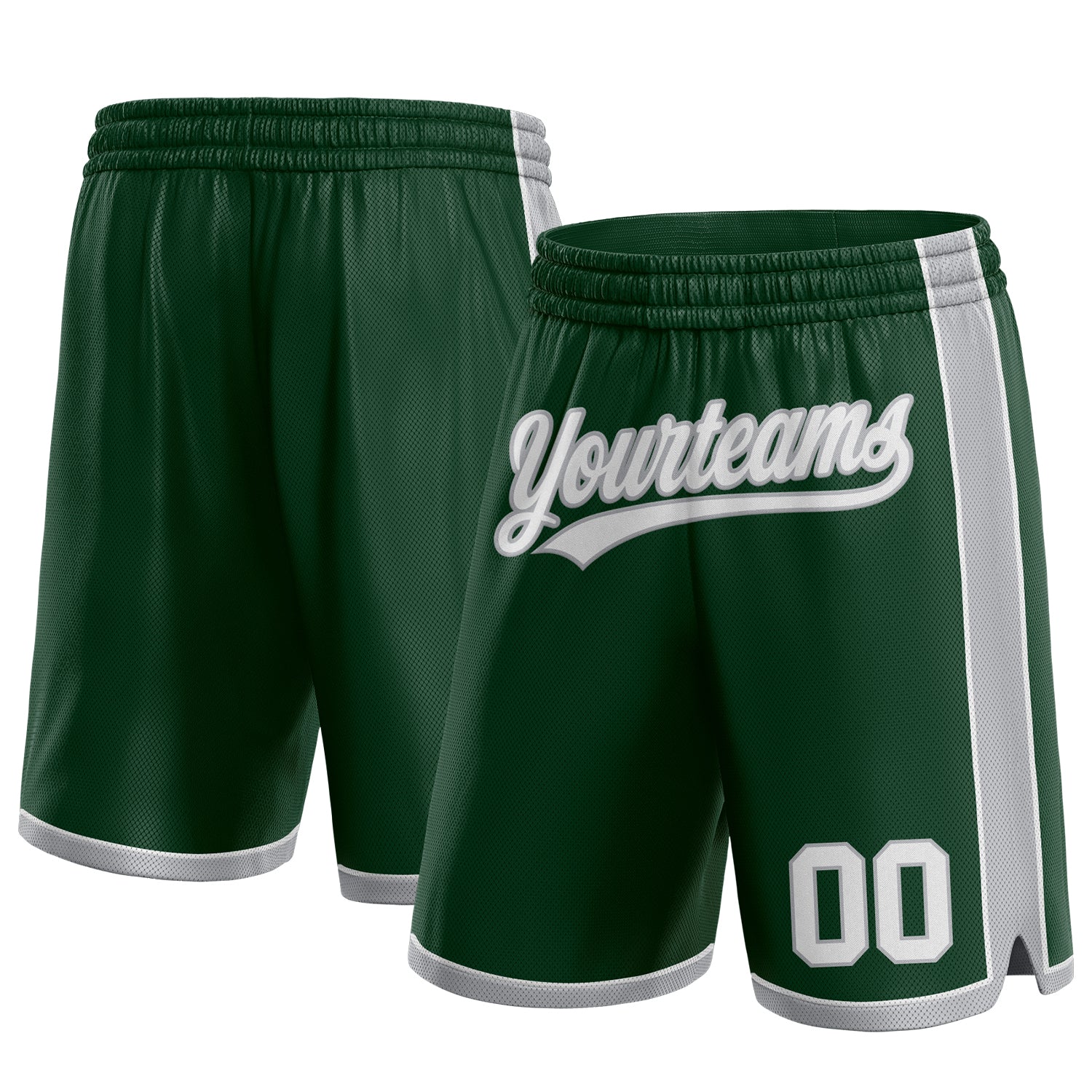 Custom Hunter Green White-Gray Authentic Basketball Shorts - Main View