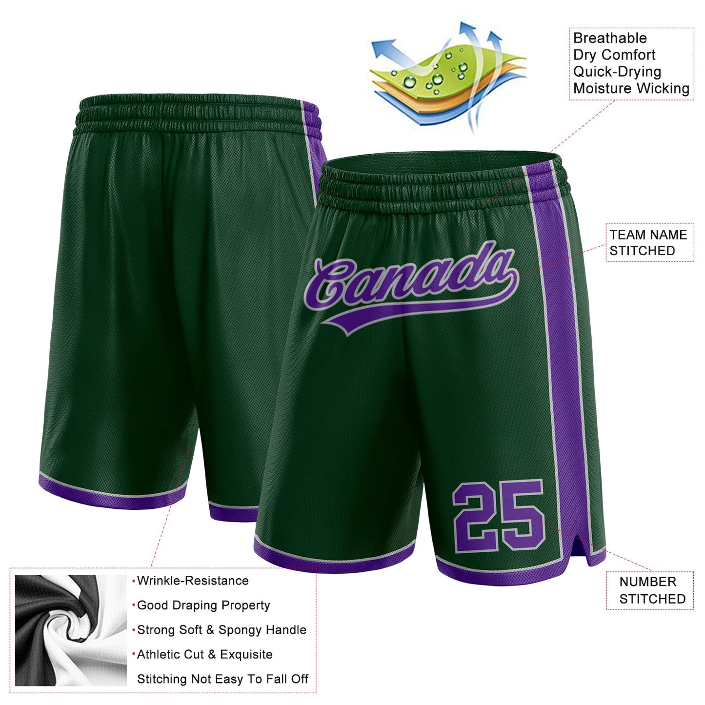 Custom Hunter Green Purple-Gray Authentic Basketball Shorts view 2