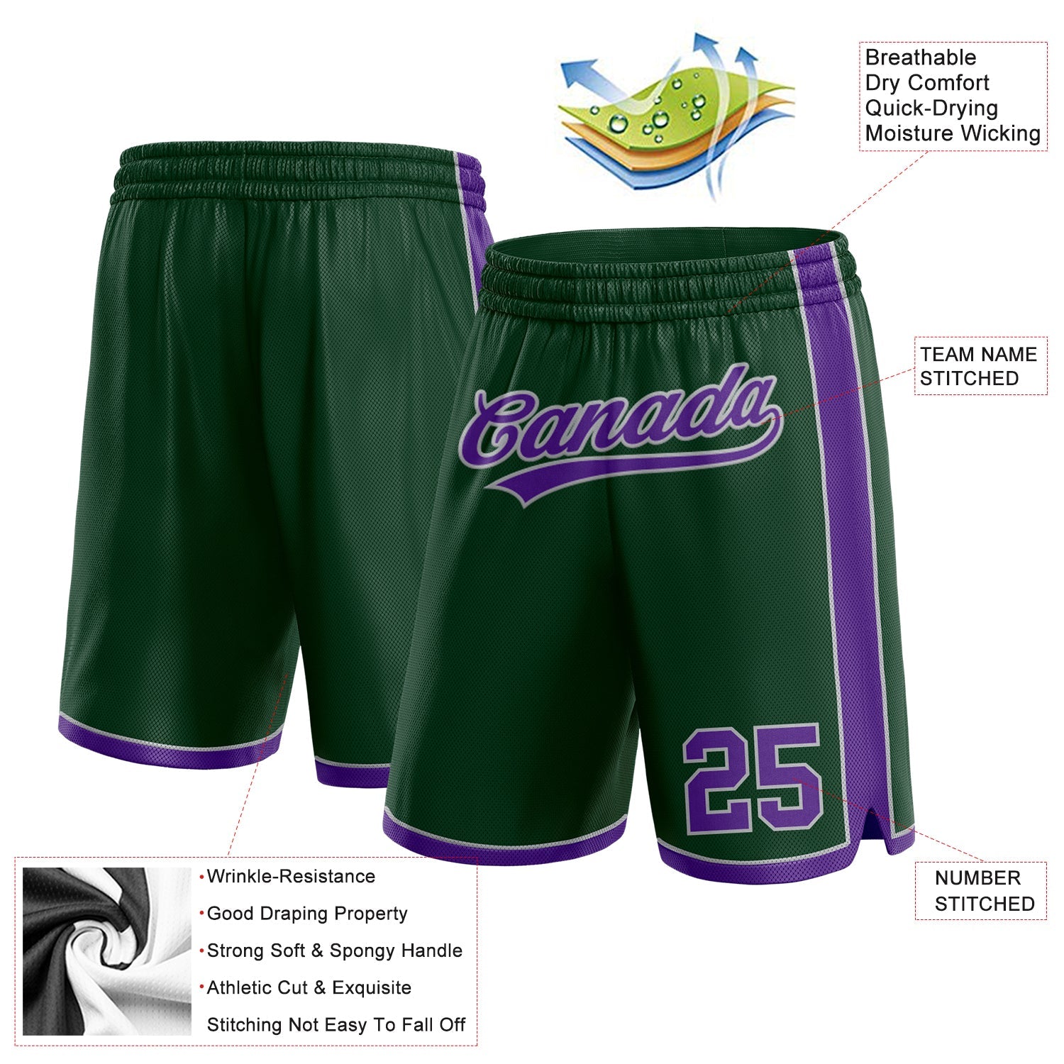 Custom Hunter Green Purple-Gray Authentic Basketball Shorts view 2