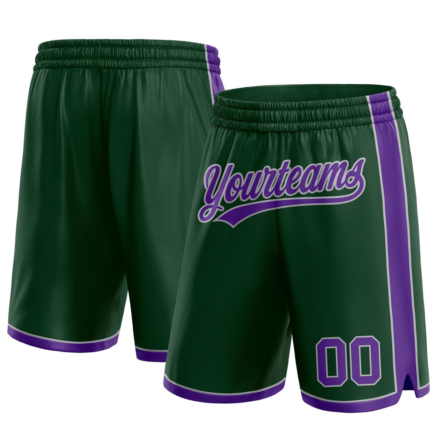 Custom Hunter Green Purple-Gray Authentic Basketball Shorts - Main View