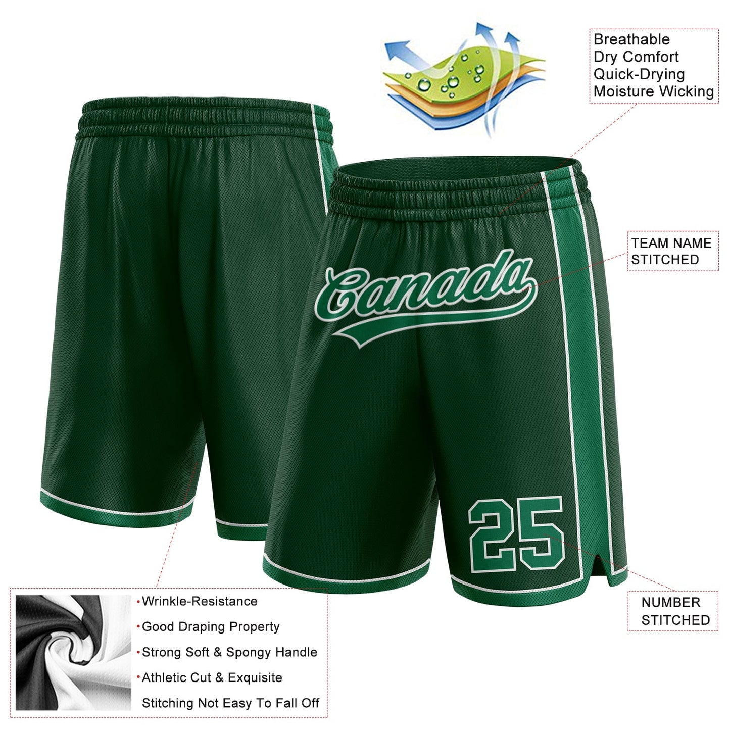 Custom Hunter Green Kelly Green-White Authentic Basketball Shorts view 2