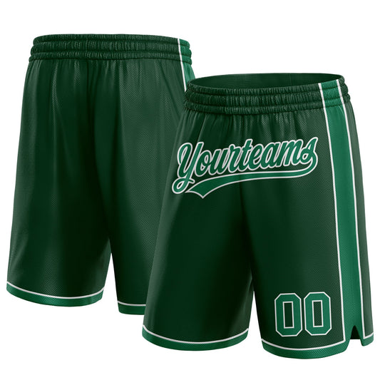 Custom Hunter Green Kelly Green-White Authentic Basketball Shorts - Main View