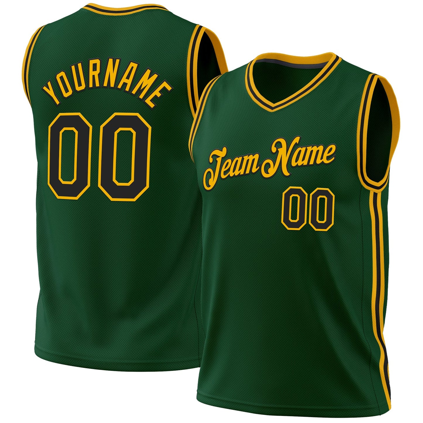 Custom Hunter Green Black-Gold Authentic Throwback Basketball Jersey - Main View