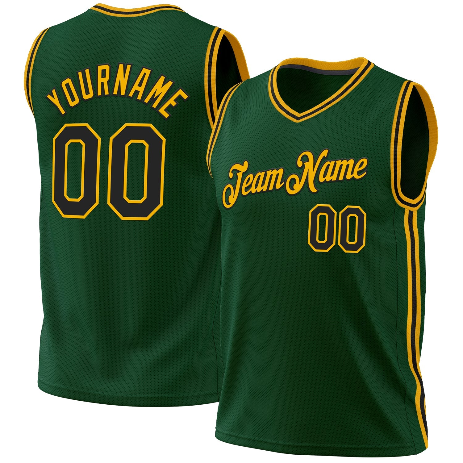 Custom Hunter Green Black-Gold Authentic Throwback Basketball Jersey - Main View