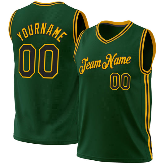 Custom Hunter Green Black-Gold Authentic Throwback Basketball Jersey - Main View