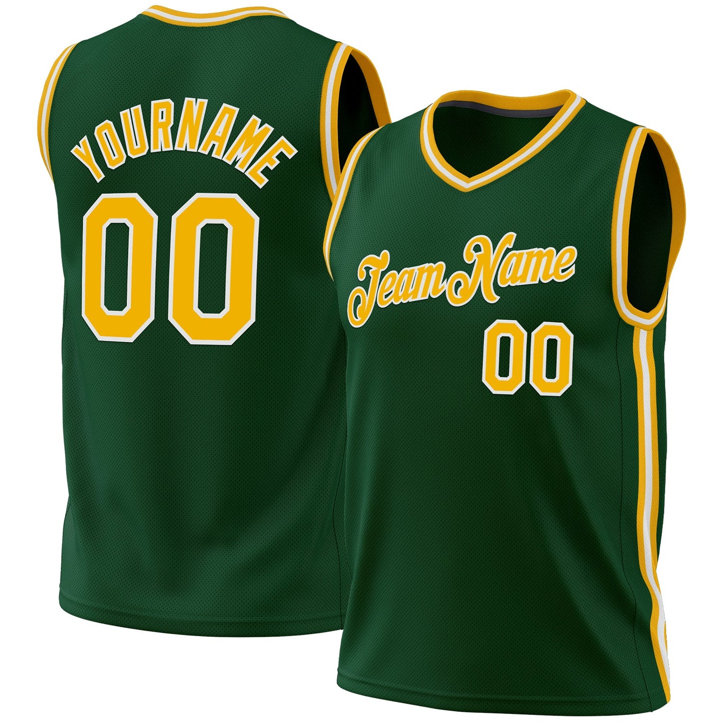Custom Hunter Green Gold-White Authentic Throwback Basketball Jersey - Main View