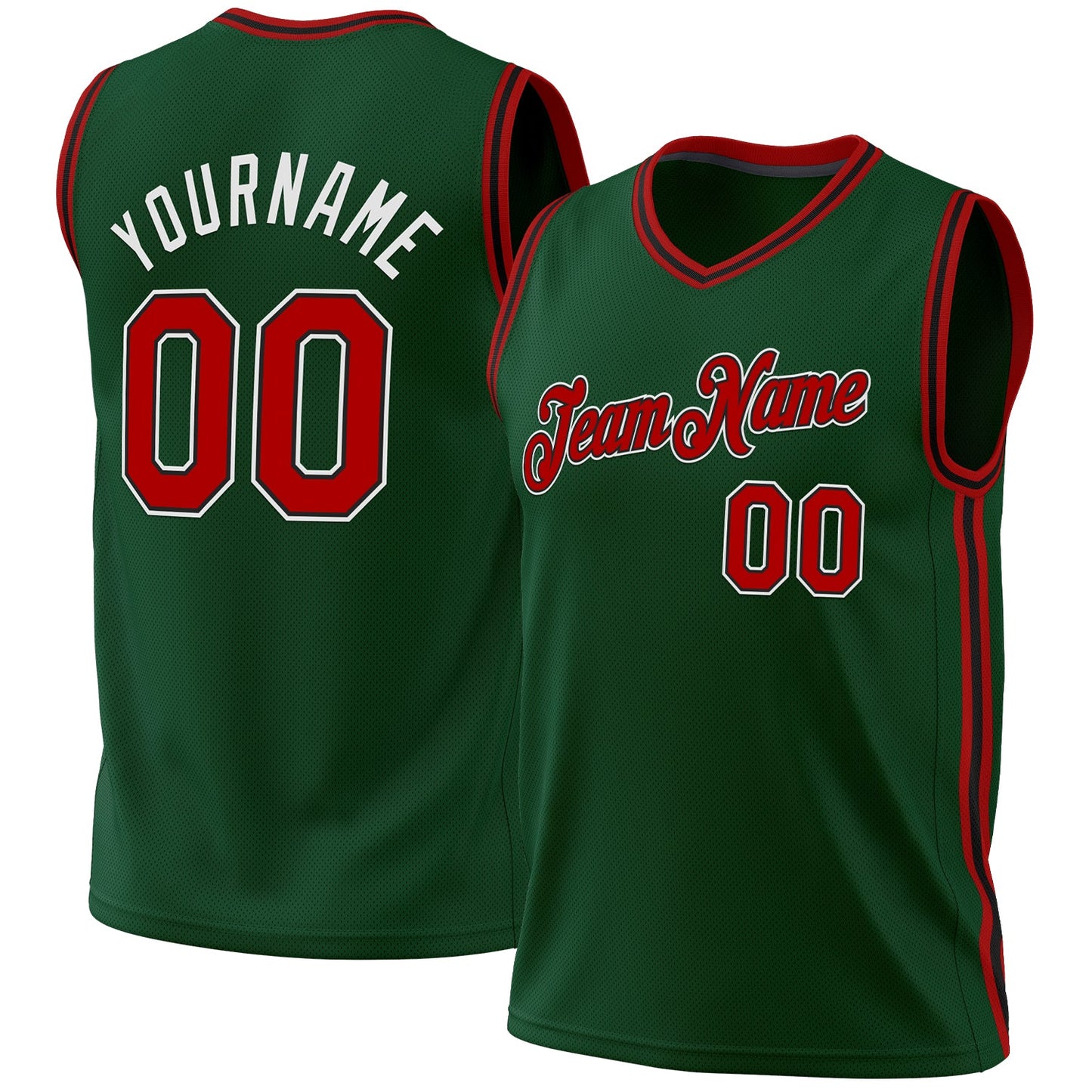 Custom Hunter Green Red-Black Authentic Throwback Basketball Jersey - Main View