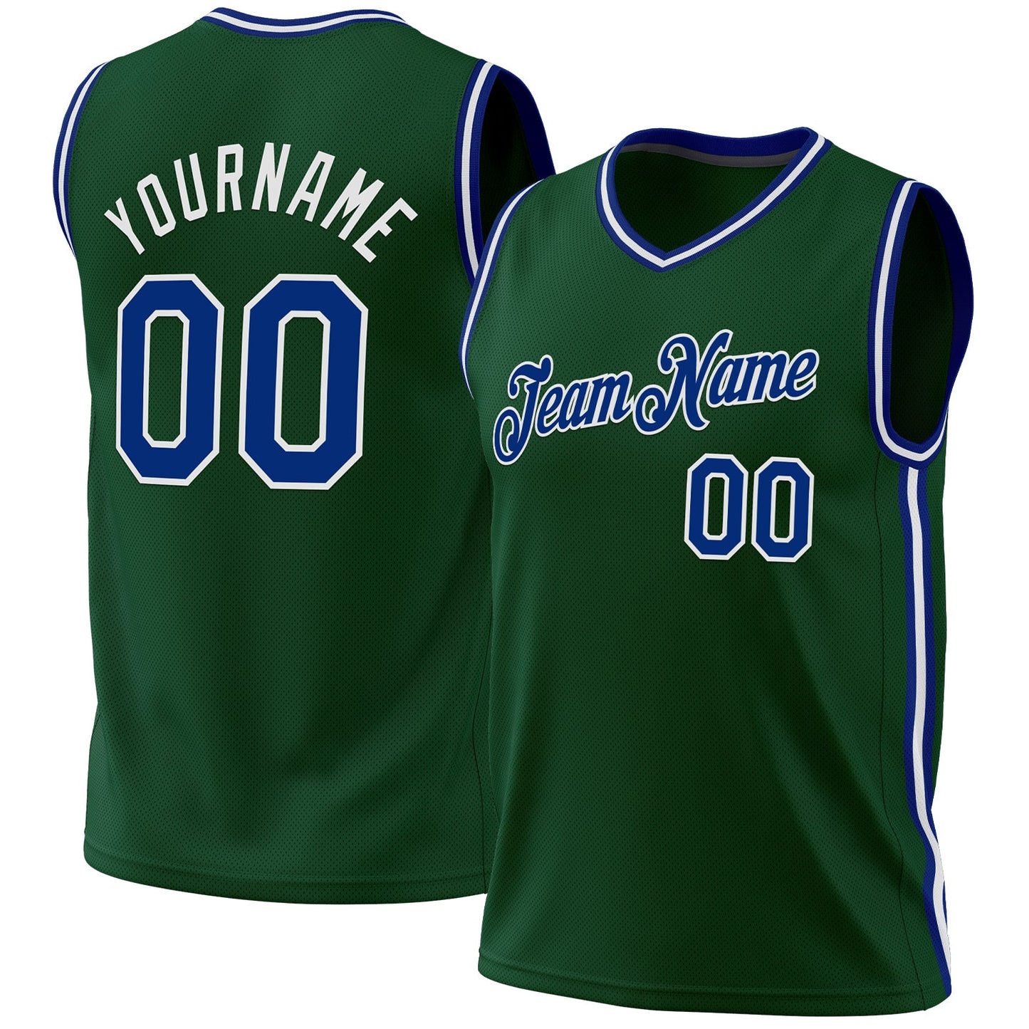 Custom Hunter Green Royal-White Authentic Throwback Basketball Jersey - Main View