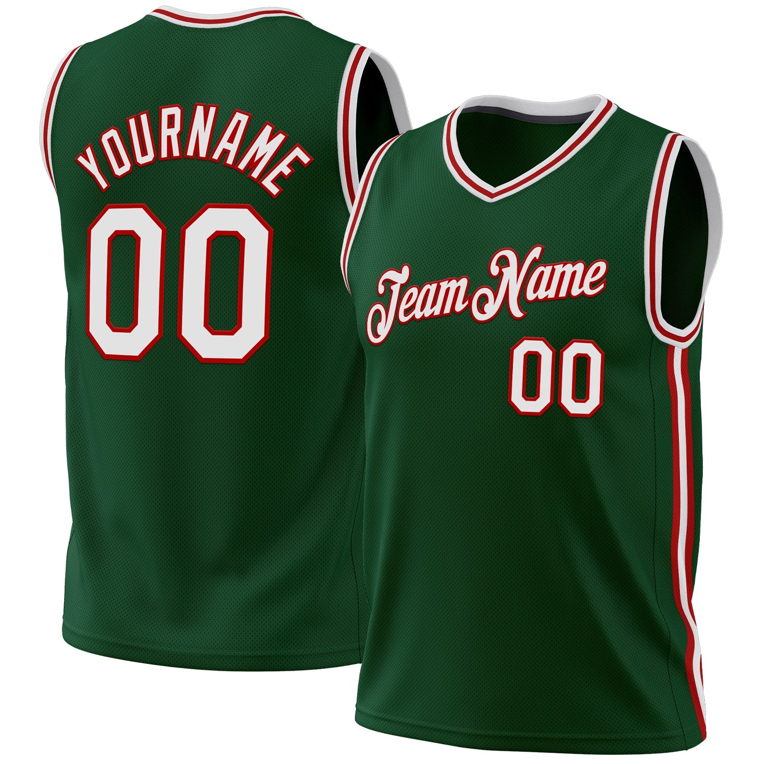Custom Hunter Green White-Red Authentic Throwback Basketball Jersey - Main View