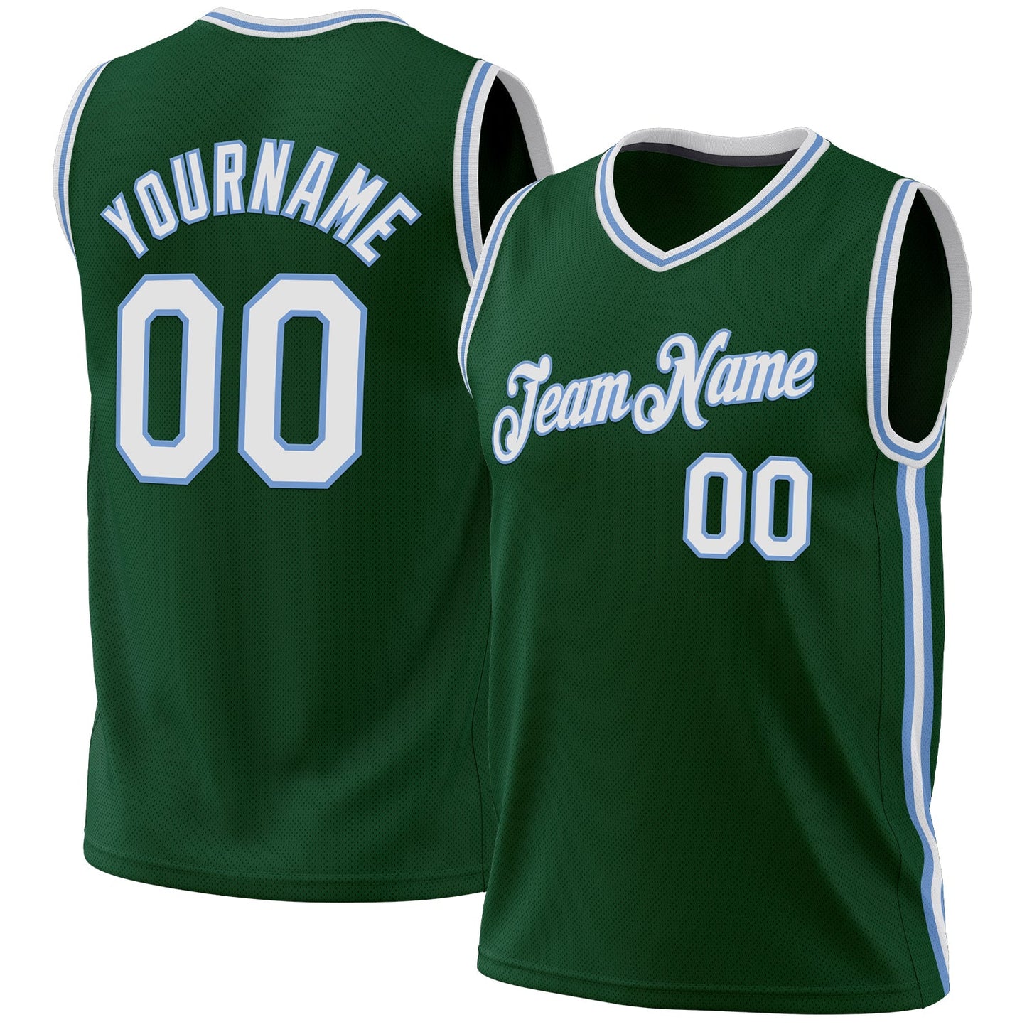 Custom Hunter Green White-Light Blue Authentic Throwback Basketball Jersey - Main View