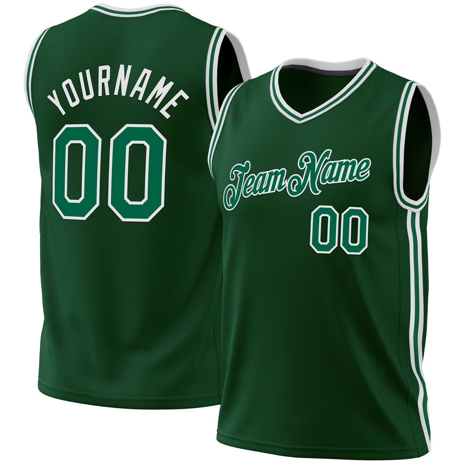 Custom Hunter Green Kelly Green-White Authentic Throwback Basketball Jersey - Main View