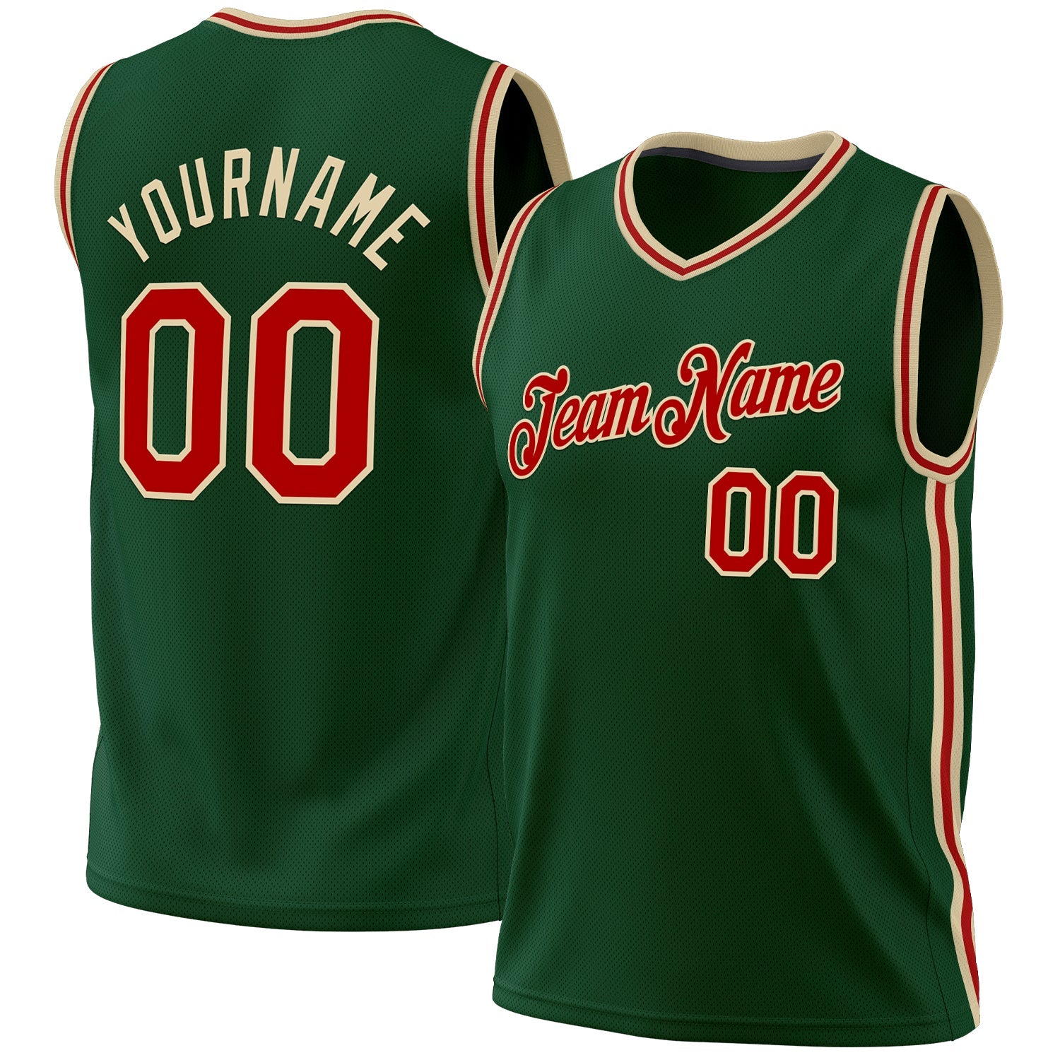 Custom Hunter Green Red-Cream Authentic Throwback Basketball Jersey - Main View
