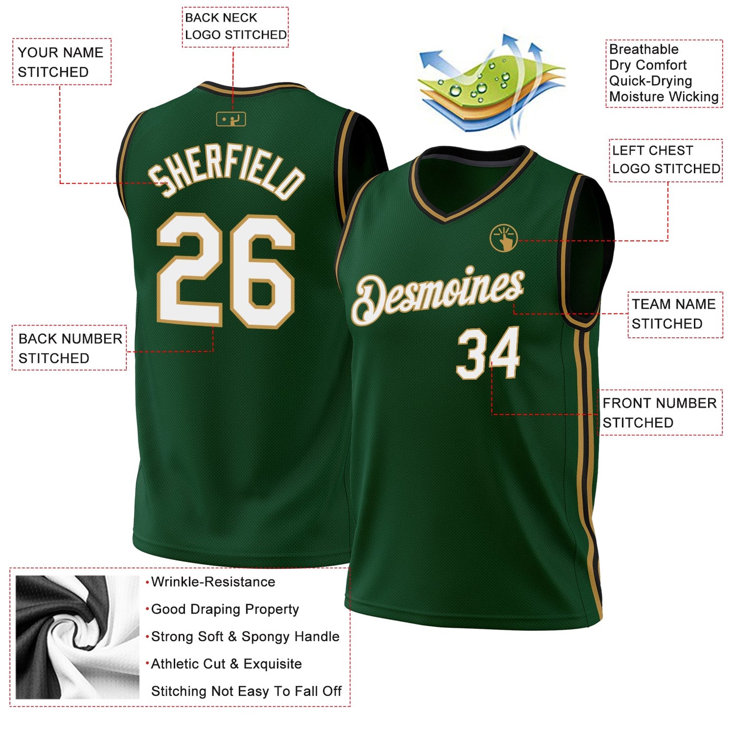 Custom Hunter Green Black-Old Gold Authentic Throwback Basketball Jersey view 3