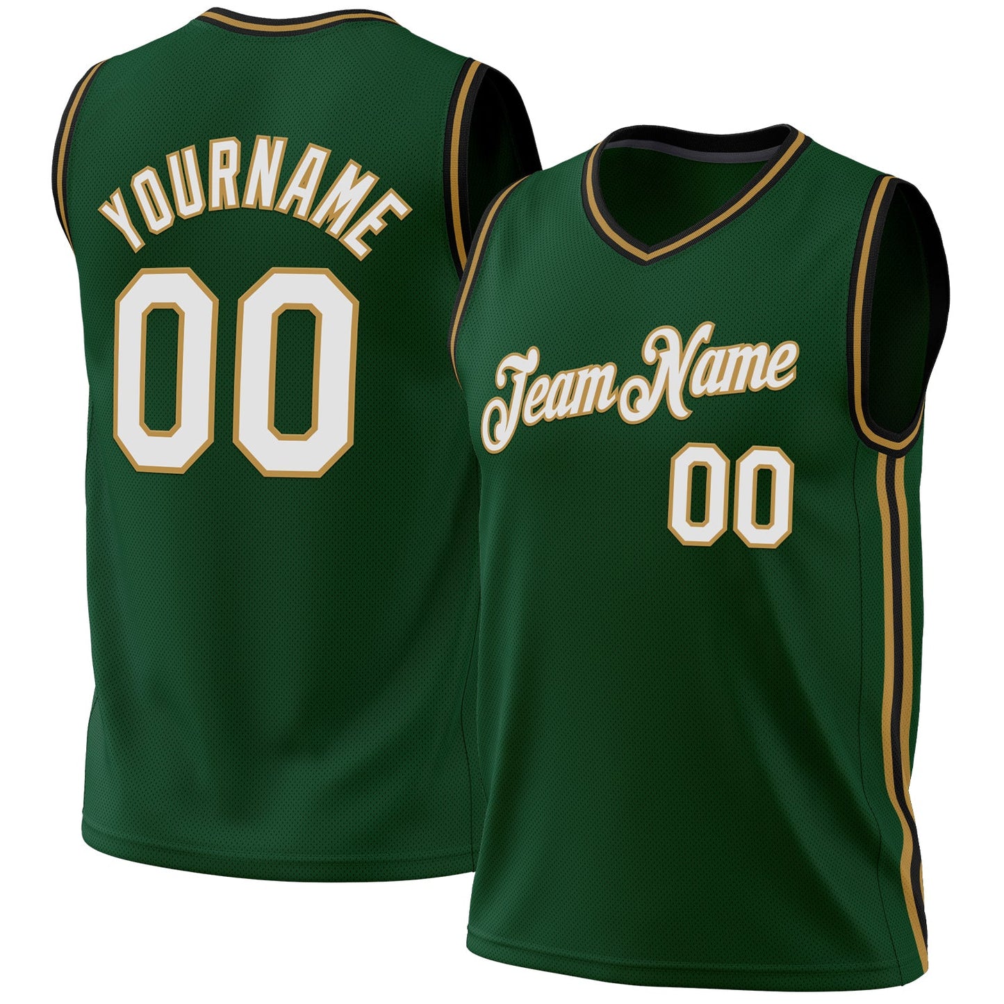 Custom Hunter Green Black-Old Gold Authentic Throwback Basketball Jersey - Main View