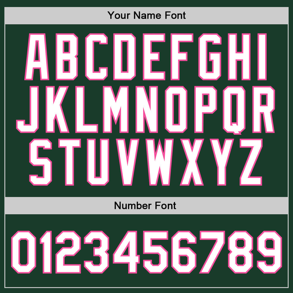 Custom Hunter Green White-Pink Authentic Throwback Basketball Jersey view 4