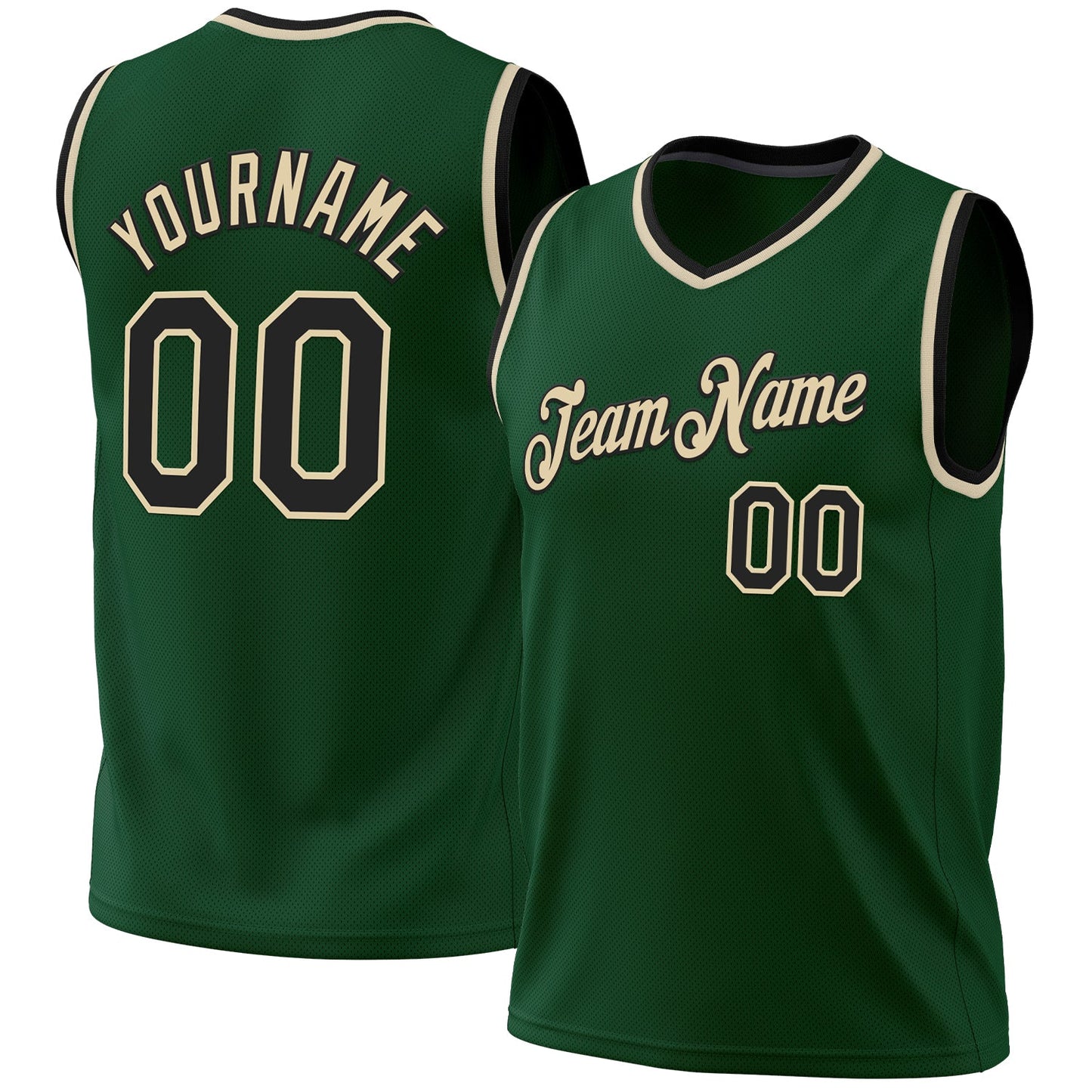 Custom Hunter Green Black-Cream Authentic Throwback Basketball Jersey - Main View