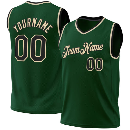 Custom Hunter Green Black-Cream Authentic Throwback Basketball Jersey - Main View