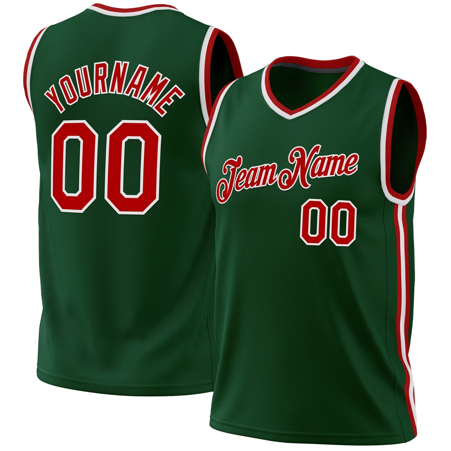 Custom Hunter Green Red-White Authentic Throwback Basketball Jersey - Main View