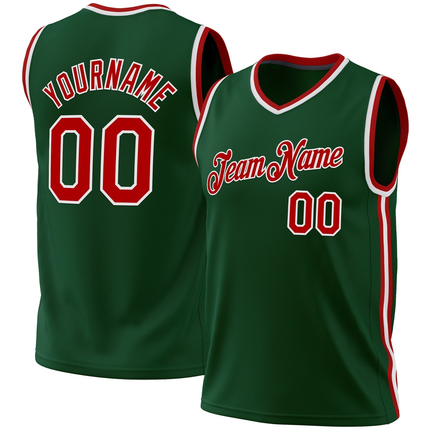 Custom Hunter Green Red-White Authentic Throwback Basketball Jersey - Main View