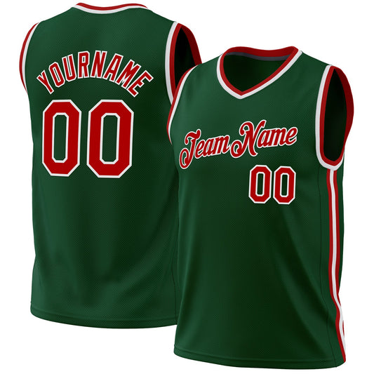 Custom Hunter Green Red-White Authentic Throwback Basketball Jersey - Main View