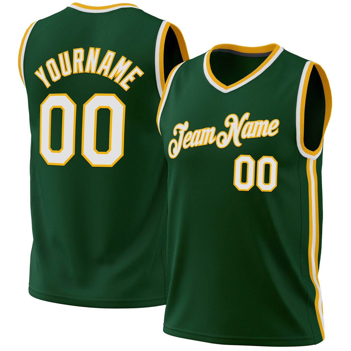 Custom Hunter Green White-Gold Authentic Throwback Basketball Jersey - Main View