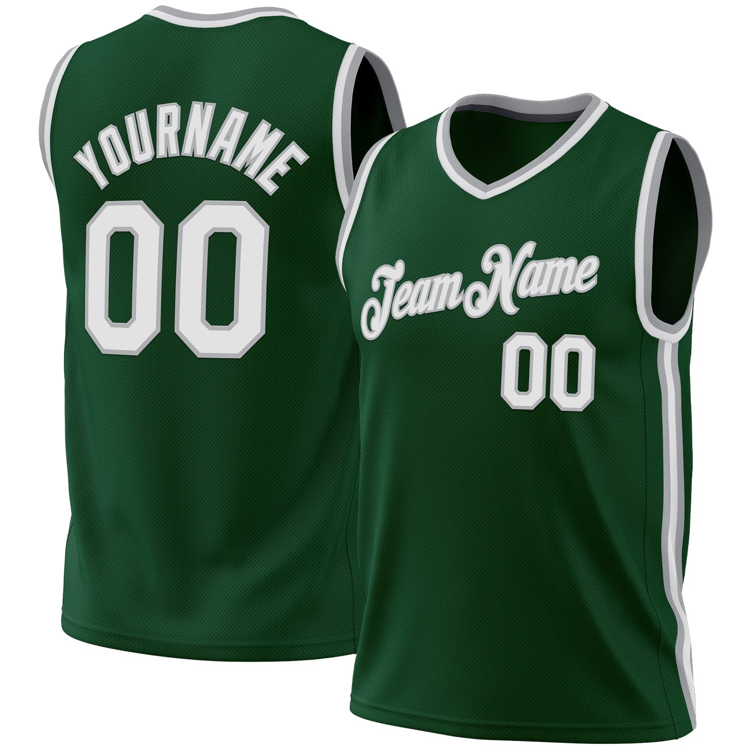 Custom Hunter Green White-Gray Authentic Throwback Basketball Jersey - Main View