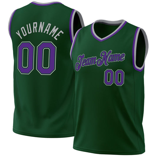 Custom Hunter Green Purple Green-Gray Authentic Throwback Basketball Jersey - Main View