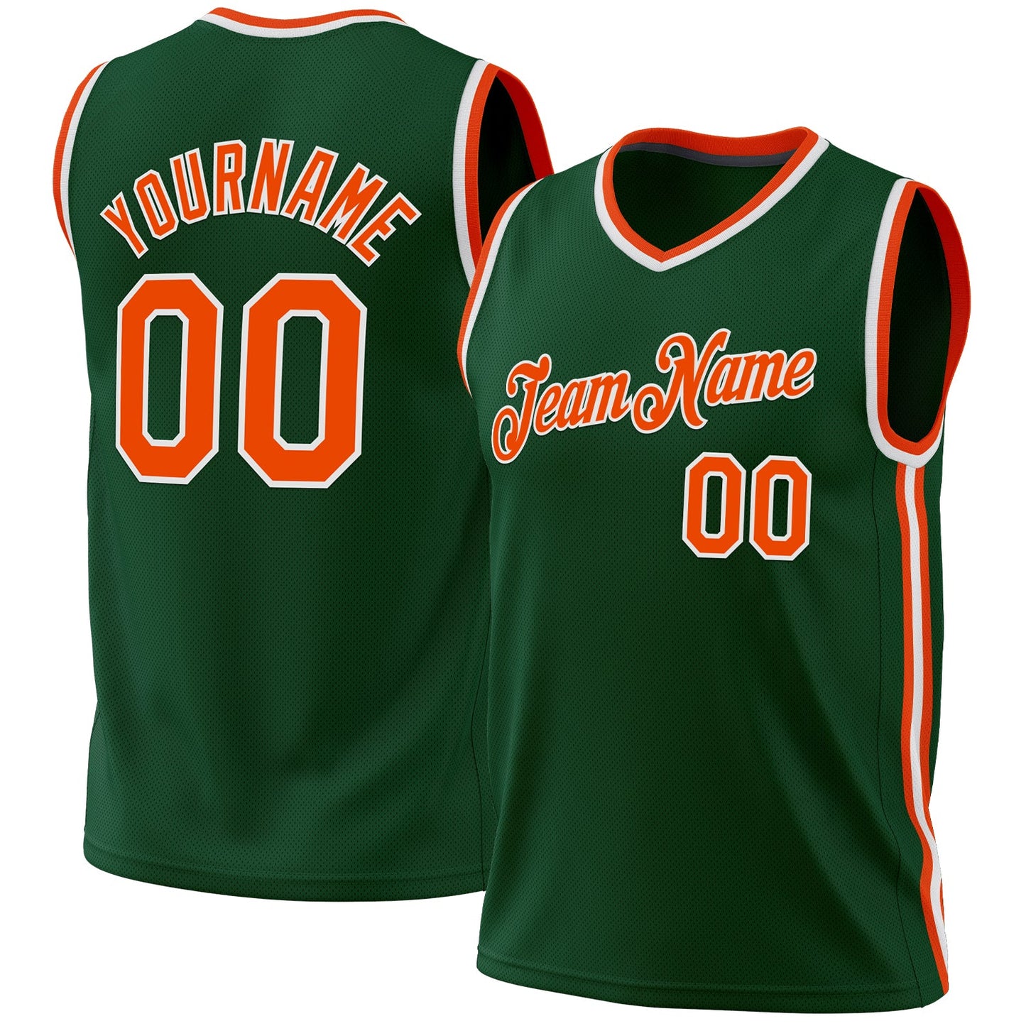 Custom Hunter Green Orange-White Authentic Throwback Basketball Jersey - Main View