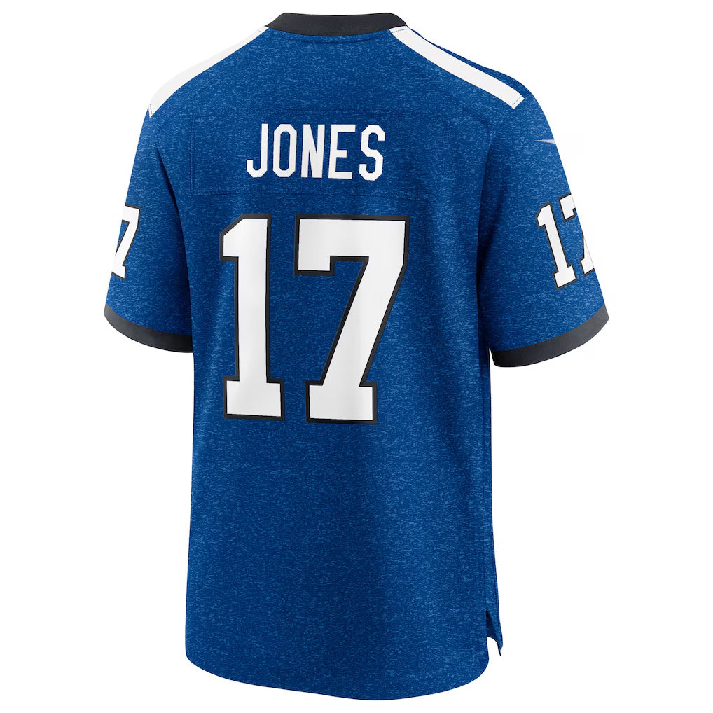 IN.Colts #17 Daniel Jones Heather Royal Alternate 2 Indiana Nights Game Stitched American Football Jerseys - Main View