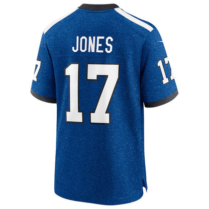 IN.Colts #17 Daniel Jones Heather Royal Alternate 2 Indiana Nights Game Stitched American Football Jerseys - Main View