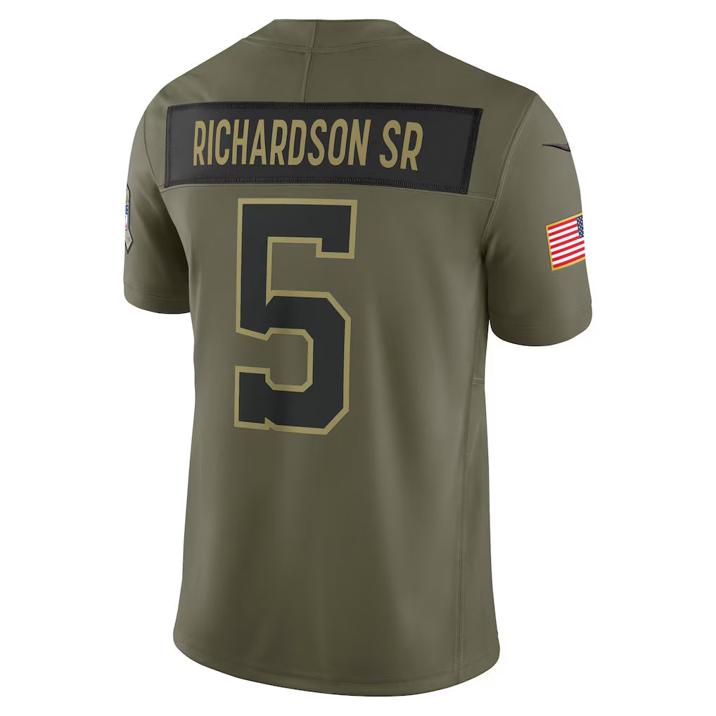 IN.Colts #5 Anthony Richardson Sr. Olive 2025 Salute to Service Limited Stitched American Football Jerseys - Main View