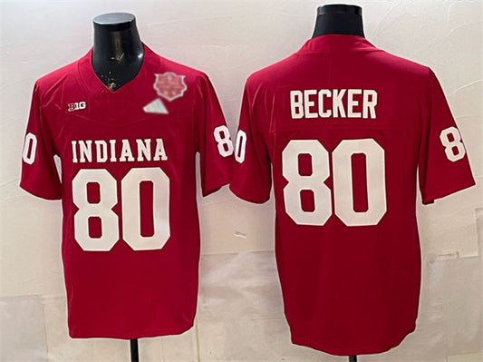 IN.Hoosiers #80 Charlie Becker Red F.U.S.E. 2025 National Champions Patch Stitched Football College Jerseys - Main View