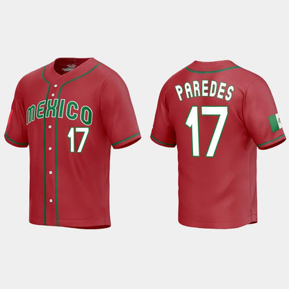 #17 ISAAC PAREDES MEXICO BASEBALL 2023 WORLD BASEBALL CLASSIC REPLICA JERSEY - RED Stitches Baseball Jerseys