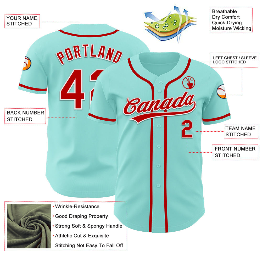 Custom Ice Blue Red-White Authentic Baseball Jersey view 3