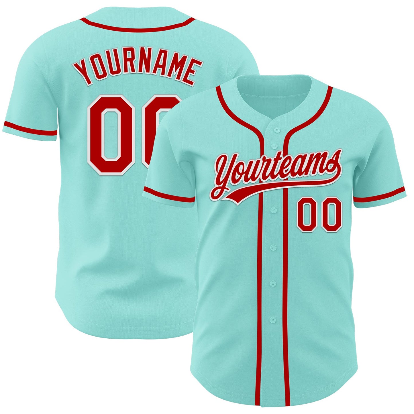 Custom Ice Blue Red-White Authentic Baseball Jersey - Main View